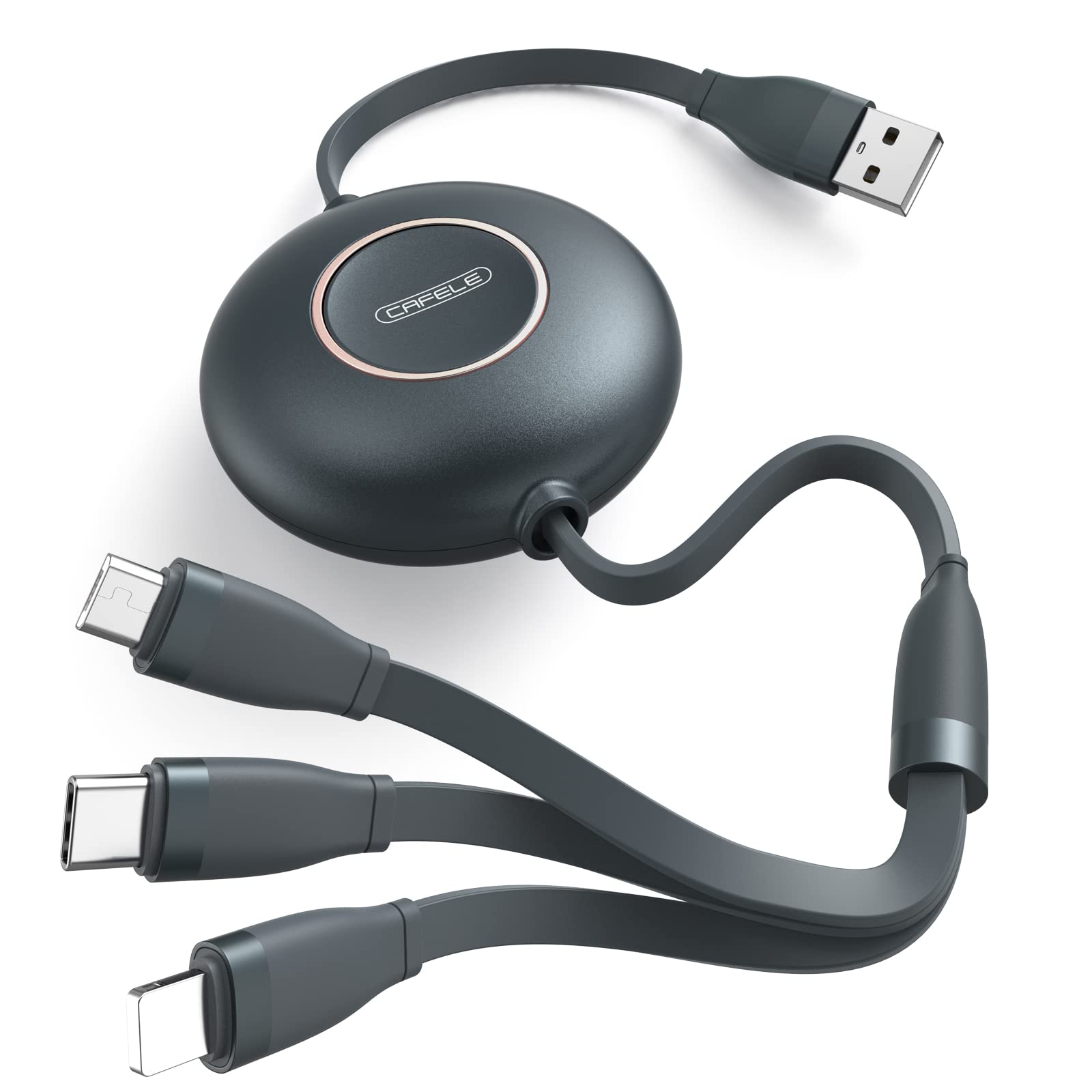 CAFELE Retractable Multi Charger Cable, [Upgraded Retractable] 3 in 1 Retractable Charging Cable Fast Charging, 3.6ft Multi Phone Charger with Type C, Micro USB, Phone Port for Phone 13 12 11 Samsung