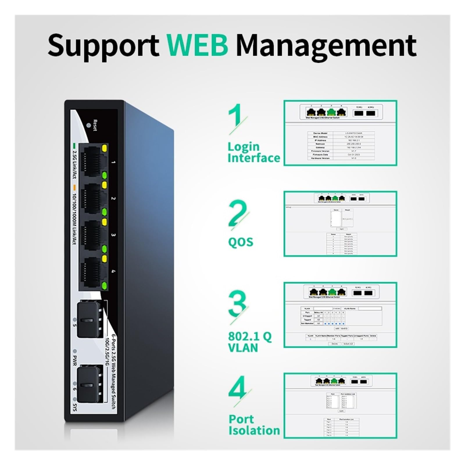 Commutateur Vidéo, Commutateur réseau géré GoodTop 2,5 GbE 6 ports 2,5 GBASE-T