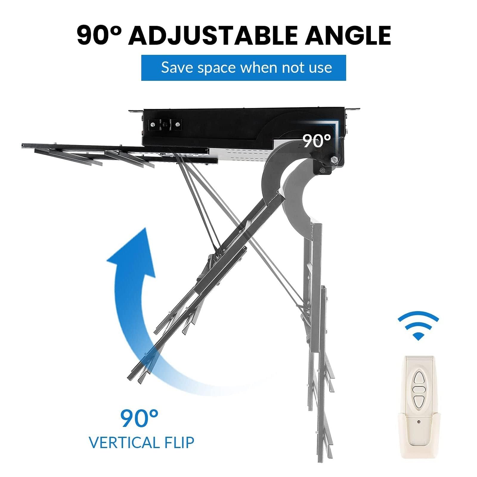 Elevador Eléctrico para TV De 32 A 70 Pulgadas con Control Remoto, Soporte Abatible para TV/Monitor De 0-90°, Soporte De Techo Motorizado Ajustable para TV