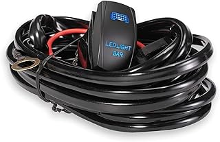 FieryRed Wiring Harness Kits - Universal 1 Lead LED Light Bar Wiring Kit with 12VDC/40A Relay ON-Off Blue Laser Rocker Switch 30A Fuse for LED Off-Road Driving Lights Work Lights