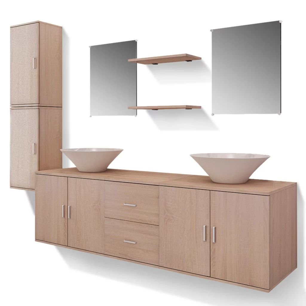 Homgoday Set Mobili da Bagno 9 pz con Lavandino Beige, Lavandino Piccolo Bagno, Tappo Lavandino Bagno, Lavandini, Filtro Lavandino Bagno, Tappi Lavandino Bagno, Scarico Lavandino Bagno