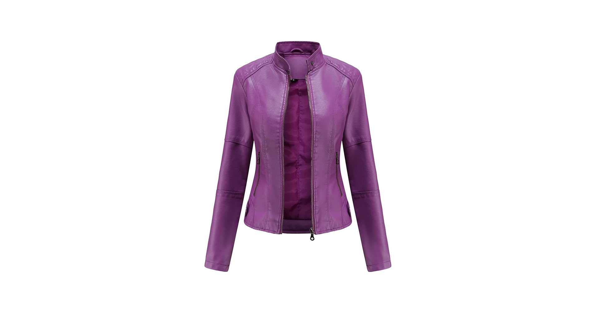 BILIKEYU Womens Long Sleeve Faux Leather Jacket Zip Up Mock