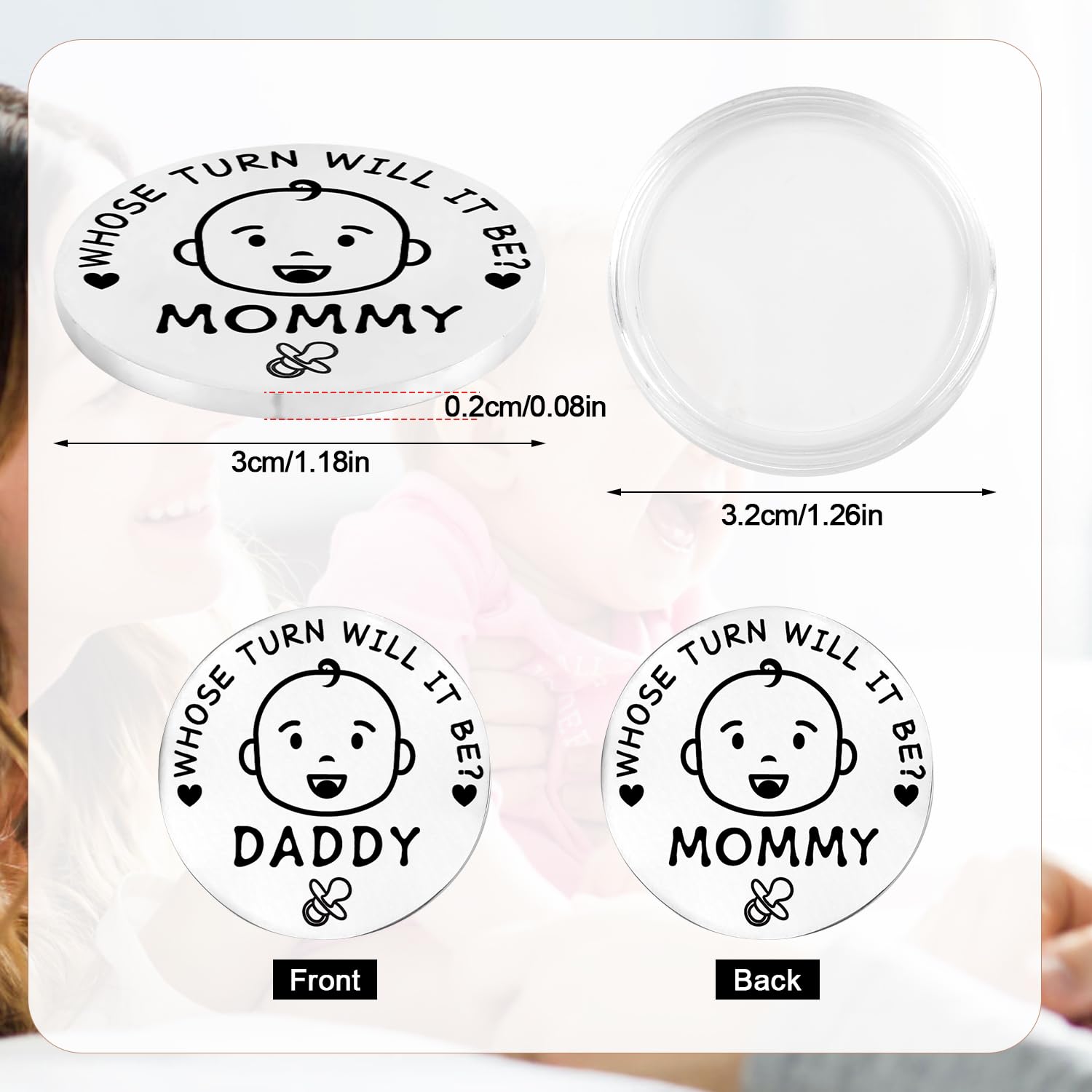 Nowoczesna Moneta Decyzji Rodziców, Nowosc Prezenty dla Nowych Mam i Ojców Dwustronna Moneta do Podejmowania Decyzji Zabawne Prezenty dla Dzieci Zeton Przytulania Kieszonkowego (Styl B)
