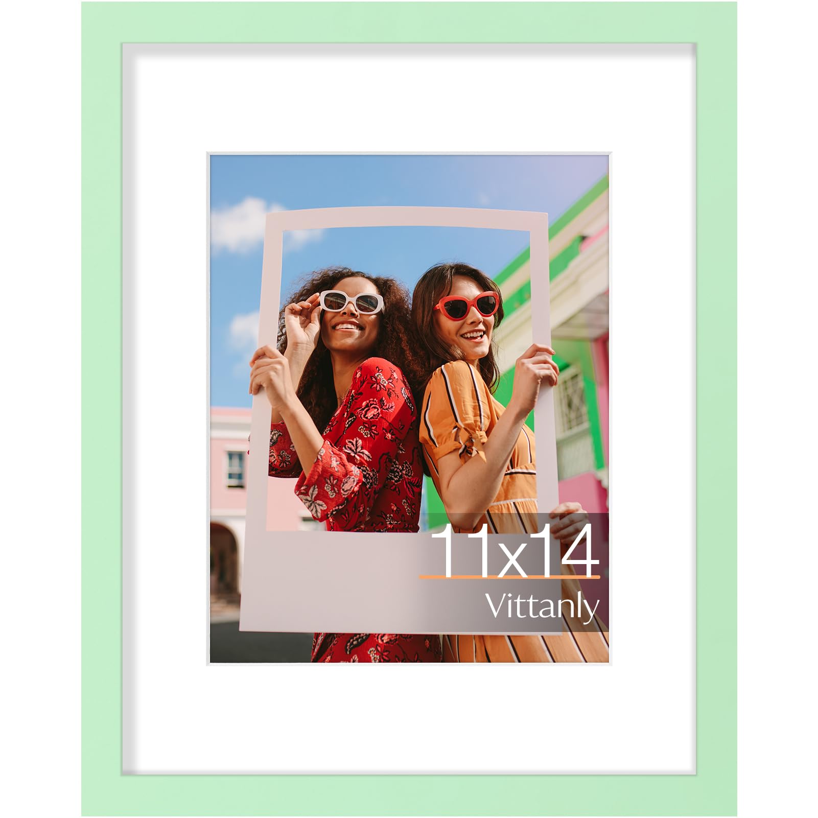 Vittanly 11x14 Picture Frame, Display Pictures 8x10 with Mat or 11x14 without Mat, Photo Frame for Wall or Table Top Display, Light Green, 1 Pack — image 1