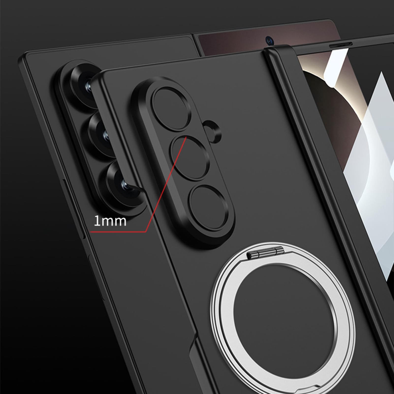 Custodia Con Cerniera For Samsung Galaxy Z Fold 8 Ultra, Fantastica Protezione Antiurto For Lo Schermo, Custodia Sottile Smerigliata Con Anello Rotante(Black)