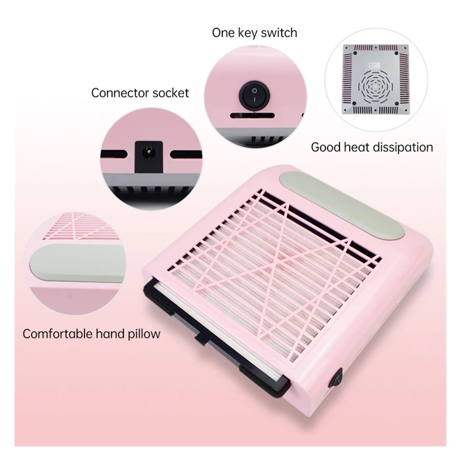 Pochłaniacz pyłu do paznokci, Big Power Vacuum Nail Dust Collector For Manicure Nails With Fitter Fan Cleaner For do salonu i domu(Pink)