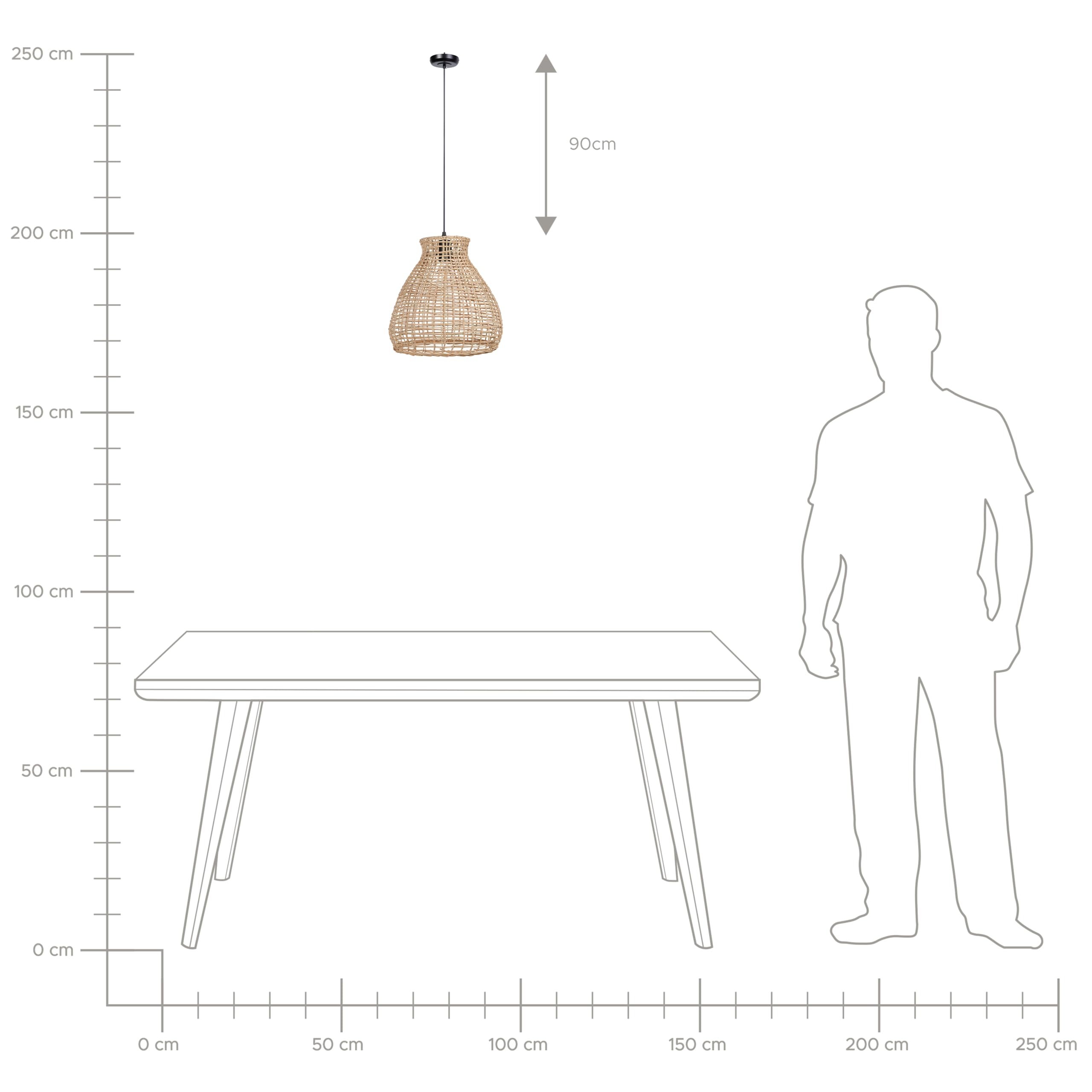 Boho Pendelleuchte mit Schirm aus Rattan Hängelampe natürlich 127 cm Sakeni
