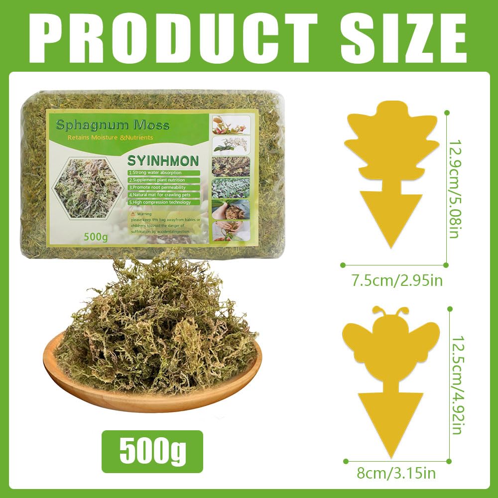 500 g muschio per orchidee, muschio sfagno, sphagnum moss con 10 trappole mosche, substrato per orchidee, emendamento del suolo di giardinaggio e mezzi di terreno per piante carnivore