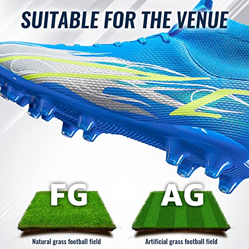 Ashion Men's Soccer Cleats Big Boy's Professional Football Cleats Anti-Skid Fg Boys Football Shoes,Blue,11.5 #TOP3