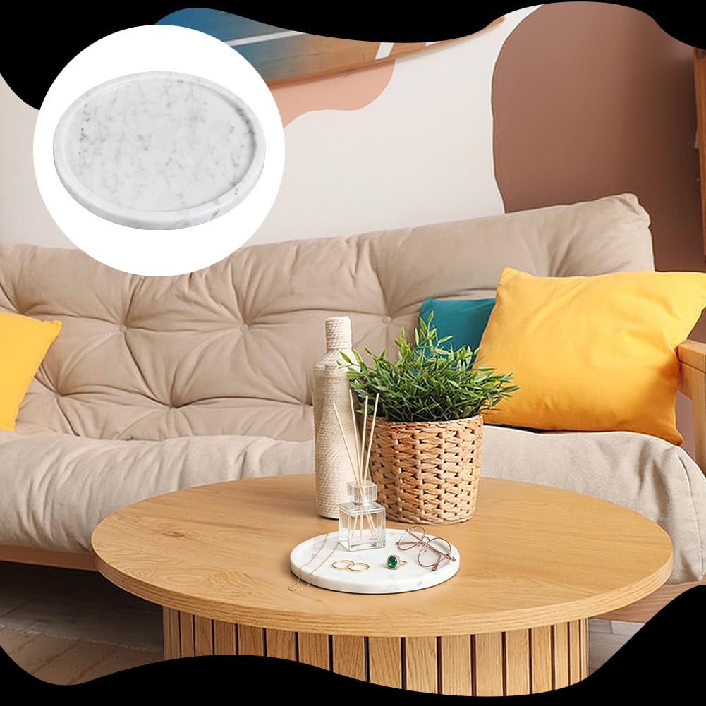 Bandeja redonda de mármol blanco natural de 20 cm, antideslizante, para baño, cocina, decoración del hogar, bandeja para servir