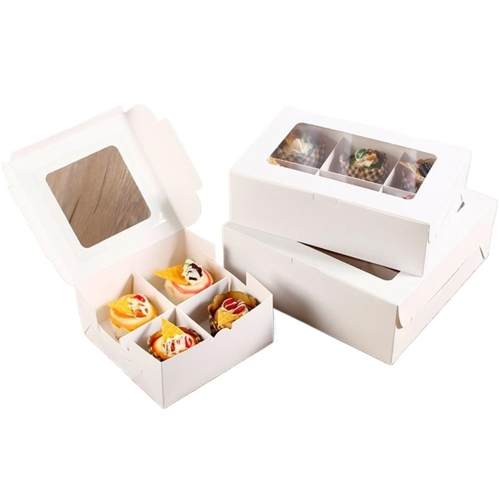 Boîtes à cupcakes boîte à gâteaux 2/4 trous avec fenêtre transparente boîte à gâteaux pour vacances mariages anniversaires boîte de rangement de fête(2 Holes,50pcs)