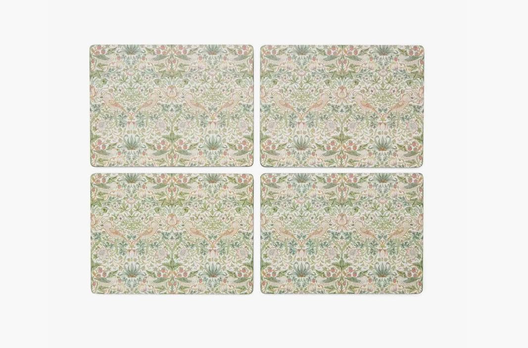 Wrendale Designs Red And Green Spode Morris And Co Strawberry Thief Large Placemats - Set Of 4