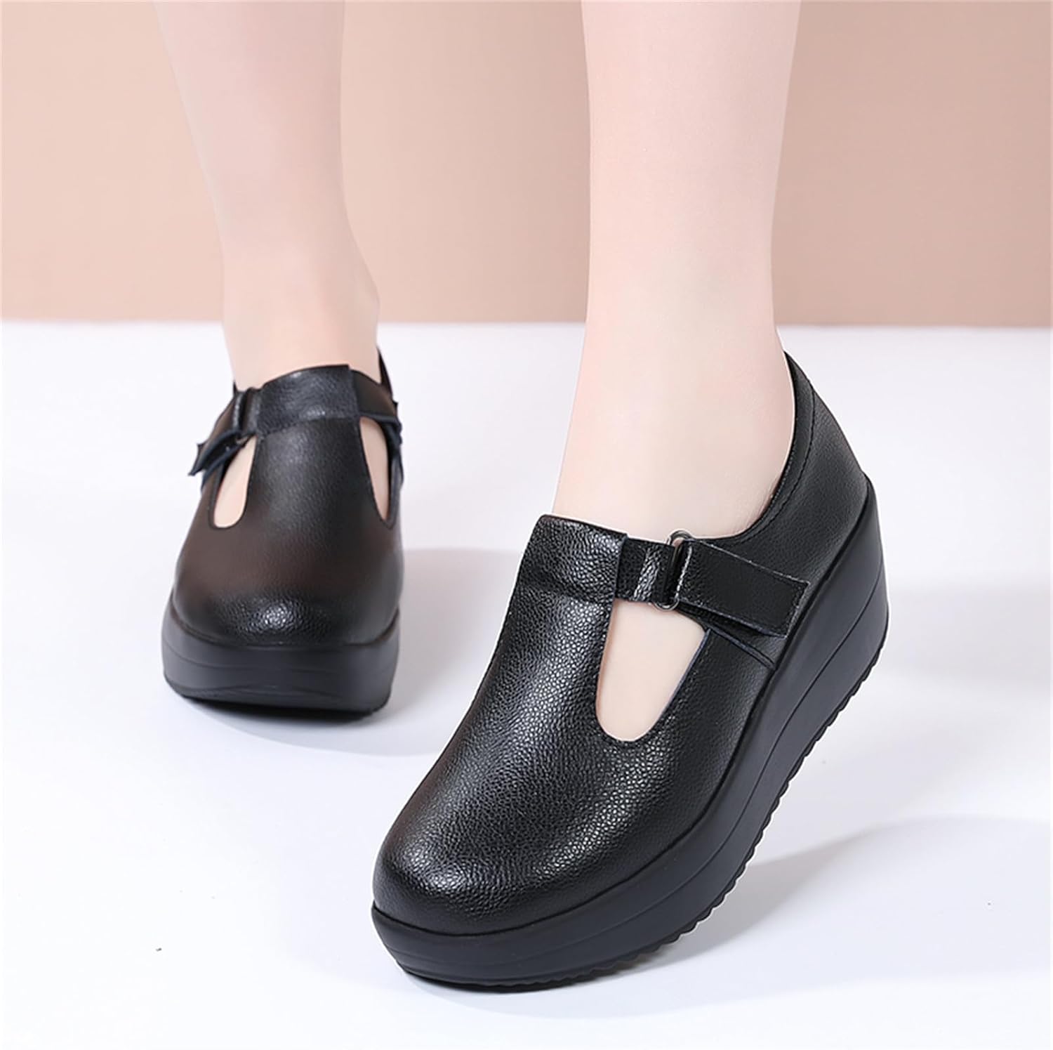 EnllerviiD Women's Mary Jane Platform Round Toe Ankle Strap Chunky Uniform Dress Wedge Women's Health Care Food Service Shoes