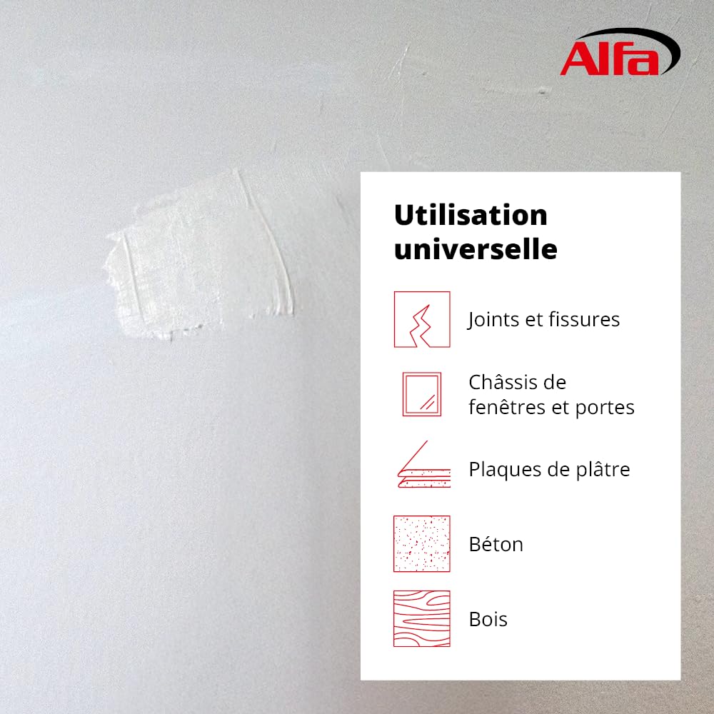 853 ALFA - Mastic acrylique de dispersion pour joints et fissures, lot de 20, 310 ml (6,2L), blanc, de qualité professionnelle, sans odeur, sans solvant, à forte adhérence