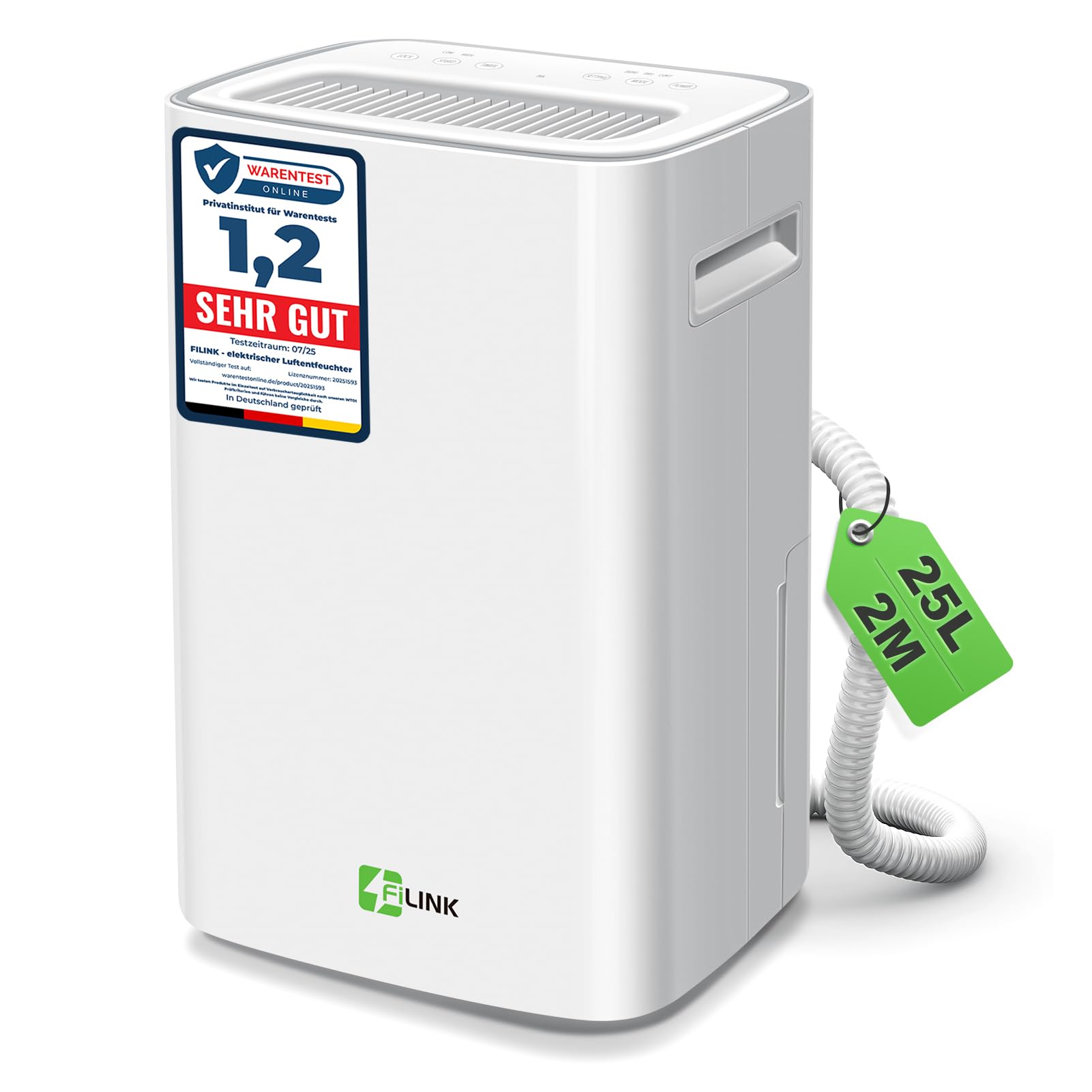 Deshumidificador Eléctrico 25L,Deshumidificador Silencioso con Sensor Digital de Humedad,Purificación de Aire,Apagado Automático y Descongelación,Desumidifador con Secado de Ropa y Temporizador 24H