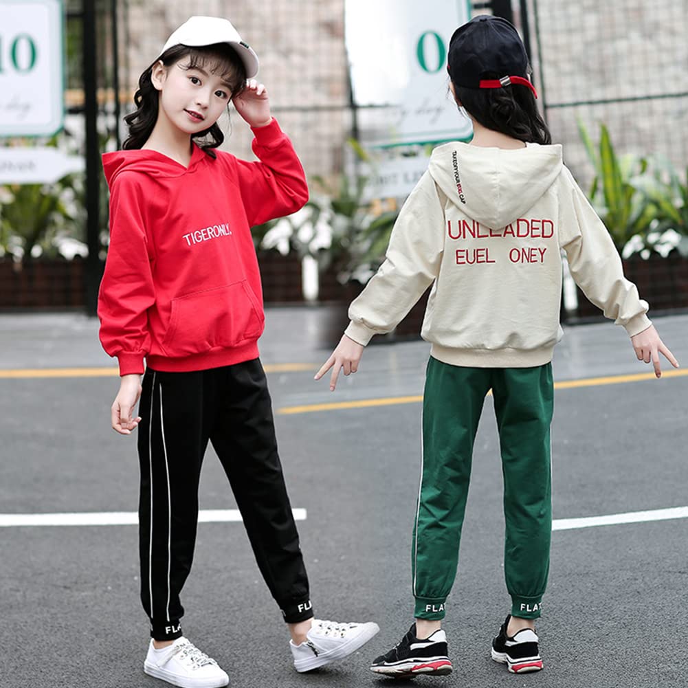 Chandal Niña Sudadera Capucha Manga Larga Bordada Letras + Pantalones Jogging Conjunto 2 Piezas Ropa Deportiva Transpirable Primavera Otoño para Edad 6-15 Años