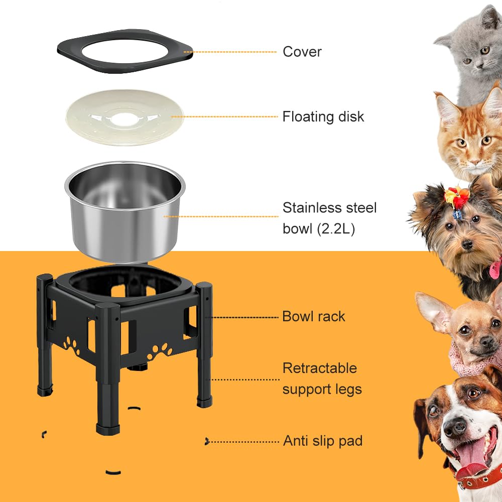 Gamelle d'eau pour chien, anti-éclaboussures, réglable en hauteur, gamelle en acier inoxydable, gamelle d'eau surélevée pour chien, avec gamelle anti-glouton