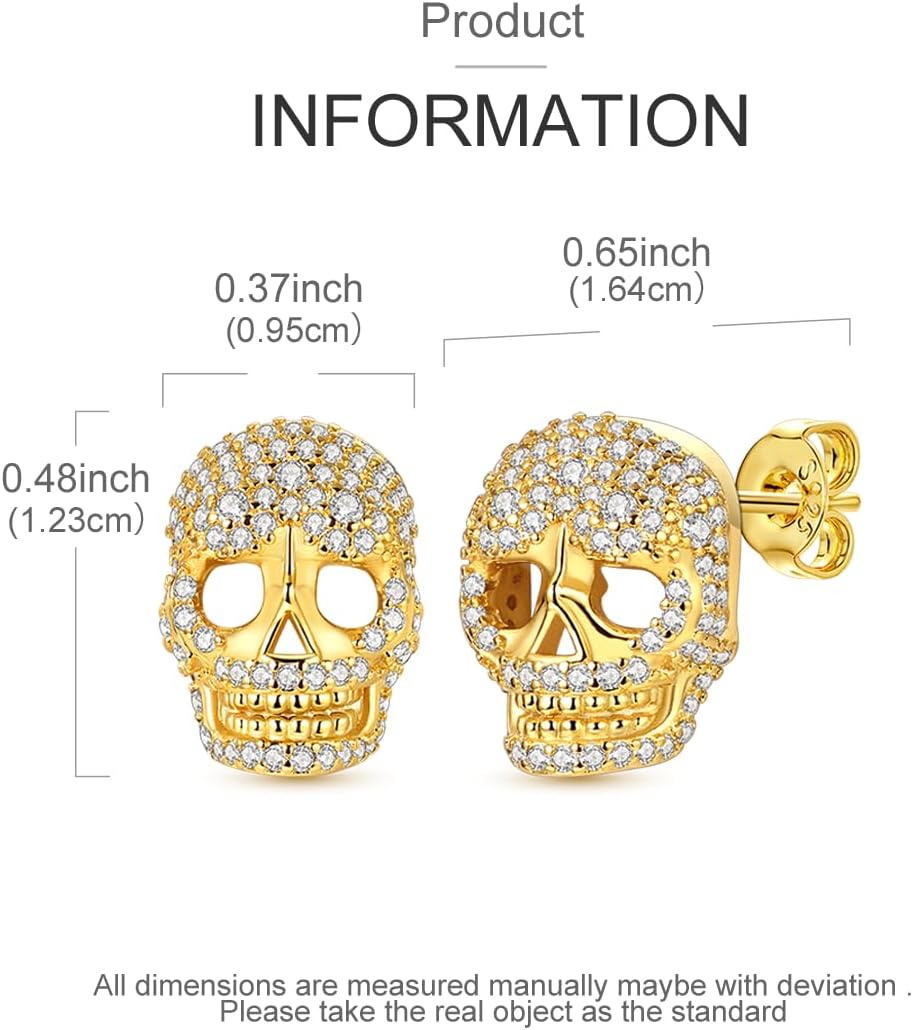 Parmuz 925 Sterling Silver Stud Earrings, Dainty Simple Heart love four leaves Halloween gold Skull Earrings for Women - Image 3
