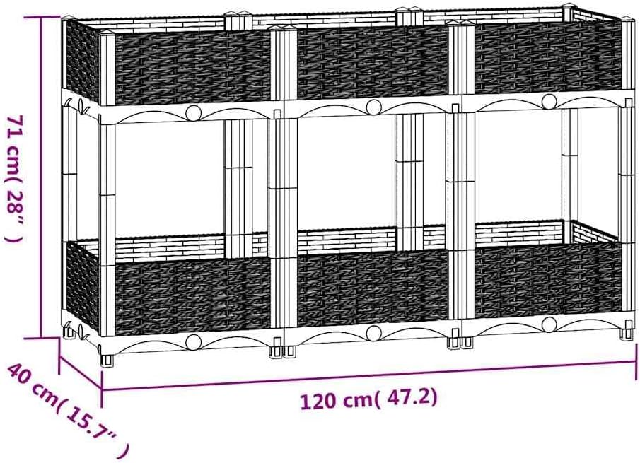 vidaXL Rectangular Raised Garden Bed in Gray - Robust Polypropylene Constructed Outdoor Planter with Two Shelves, Ideal for Growing Vegetables, Herbs and Flowers