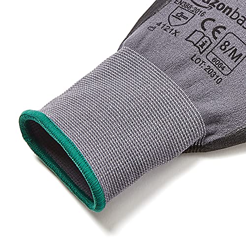 Image of Amazon Basics Micro-Foam Nitrile Coated Safety Work Gloves, Nylon Liner Fiber, Touch Screen Compatible, Grey, Size 8, Medium, 6-Pack