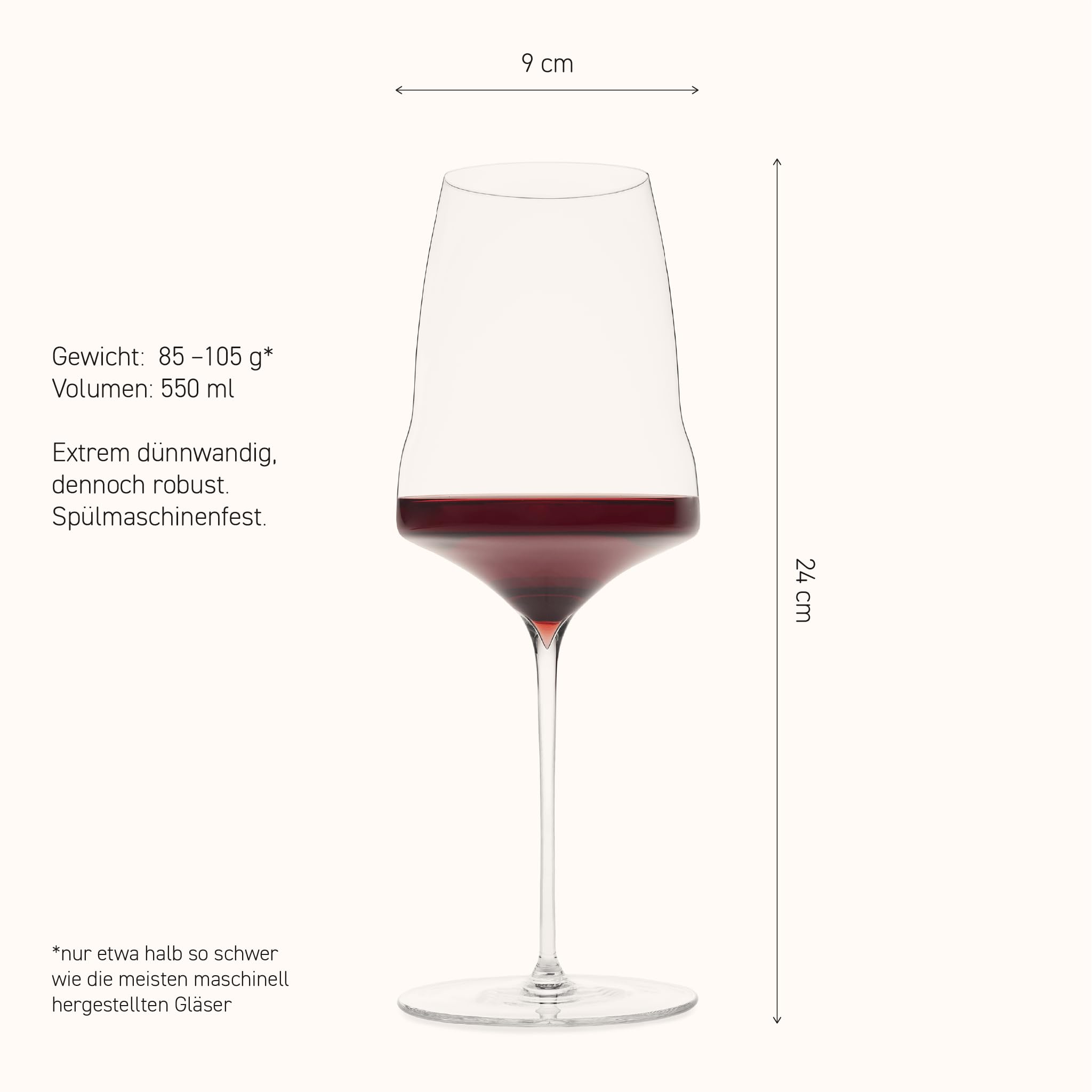 Josephinenhütte® JOSEPHINE N°2 Weinglas [DAS GLAS FÜR GENIESSER] - handgefertigt & mundgeblasen - 1er Set für mittelschweren Weiß-, Rosé- und Rotwein - funktionales Design für intensives Aroma