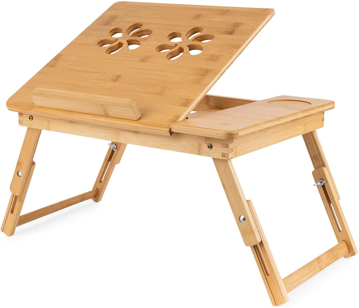 Prakal Laptop Desk, Bamboo Laptop Table Adjustable Lap Tray Large Size