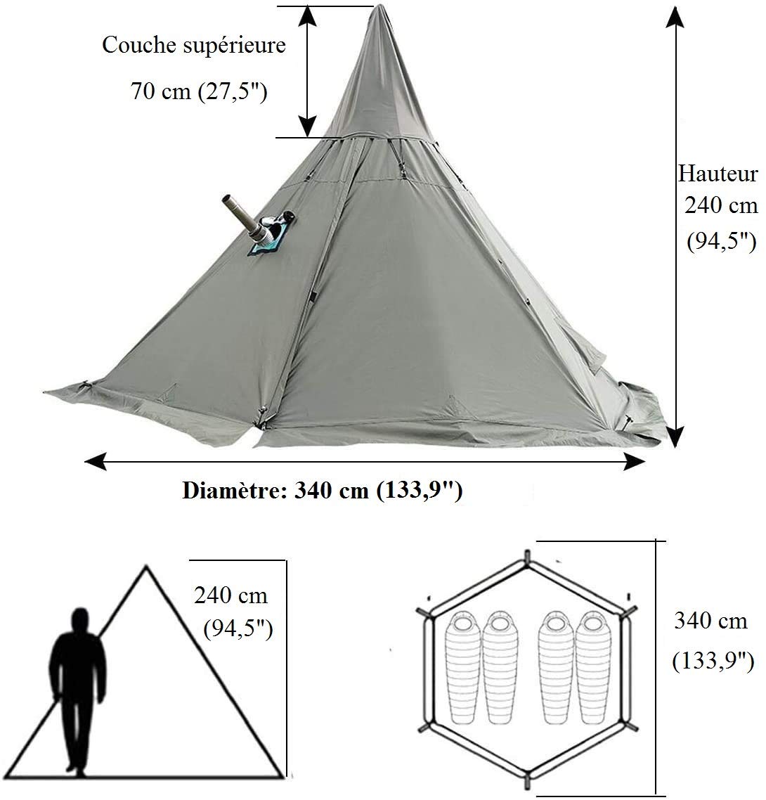 TentHome - Tienda de campaña impermeable para 4 temporadas con agujero de chimenea y tienda interior de campaña para caminatas al aire libre y trekking