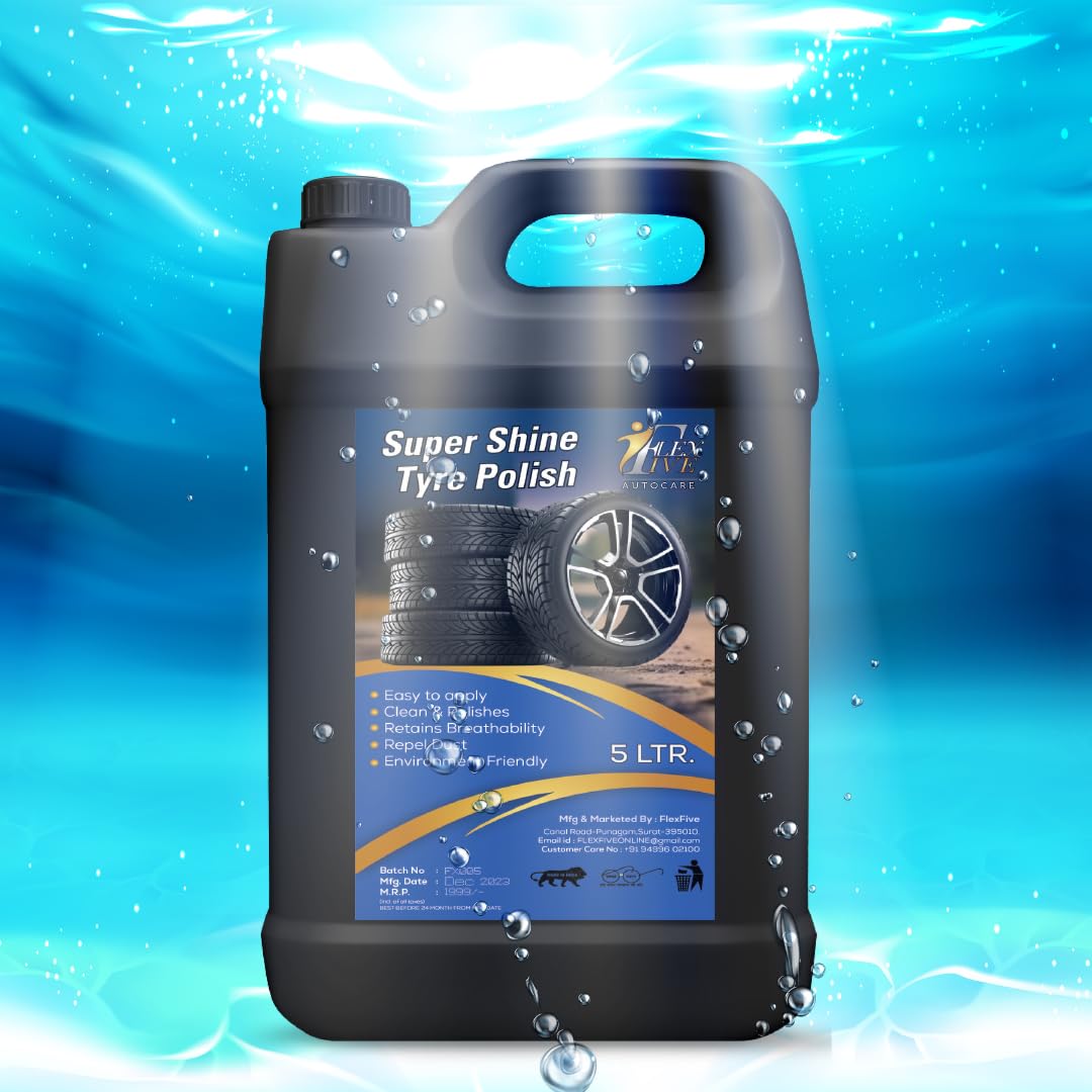 FLEXFIVE Ultra Wet Black Shine Tyre Polish Liquid Non-Greasy Tyre Polish, Long Lasting & Dirt Repellant (5 Liter) - Image 6 thumbnail