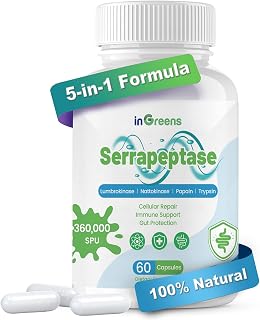 5-in-1 Serrapeptase Supplement 200,000 SPU, High Potency Formula, Supports Sinus Health, Non-GMO, Gluten Free, Made in The USA, 60 Capsules
