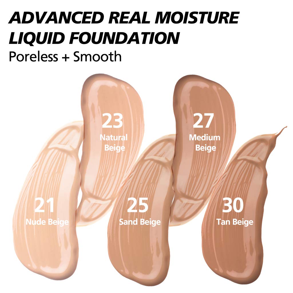 TOUCH IN SOL Natural Moisturizing Oil Control Foundation 1.01 fl.oz. #23 Natural Beige - Full Coverage Makeup for Dry Skin – Minimizes Pores, Hides Wrinkles - Advanced Real Moisture Foundation