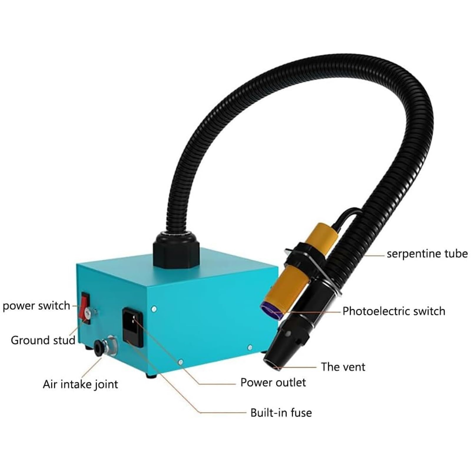 Serpiente de aire ionizante de pistola antiestática, eliminación estática industrial, volumen de aire se puede ajustar, eliminador estático industrial de 2 tubos, inducción automática para eliminación
