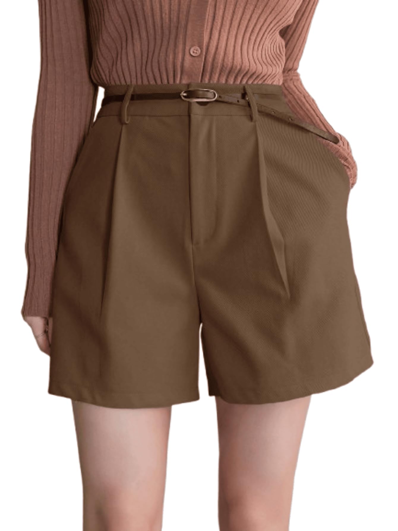aahwan High Waisted Solid Straight Leg Shorts with Pockets and Pleat Detail, Elegant Summer Shorts for Women's & Girl's-picture-56