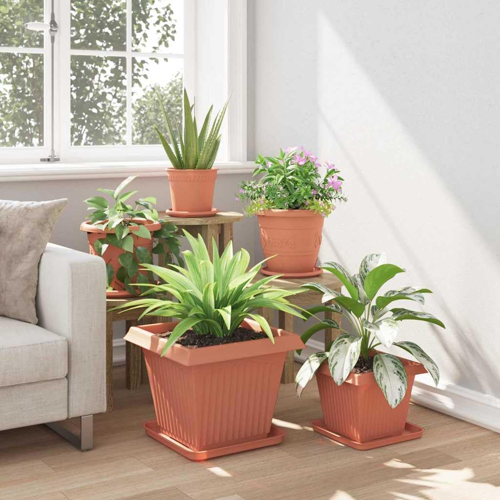 6er Set Blumentöpfe Ziegelrot 38x38x30 cm Quadratische Pflanzentöpfe aus Kunststoff für Außen und Innen Große Pflanzkübel mit Entwässerungslöchern für Garten Balkon Terrasse