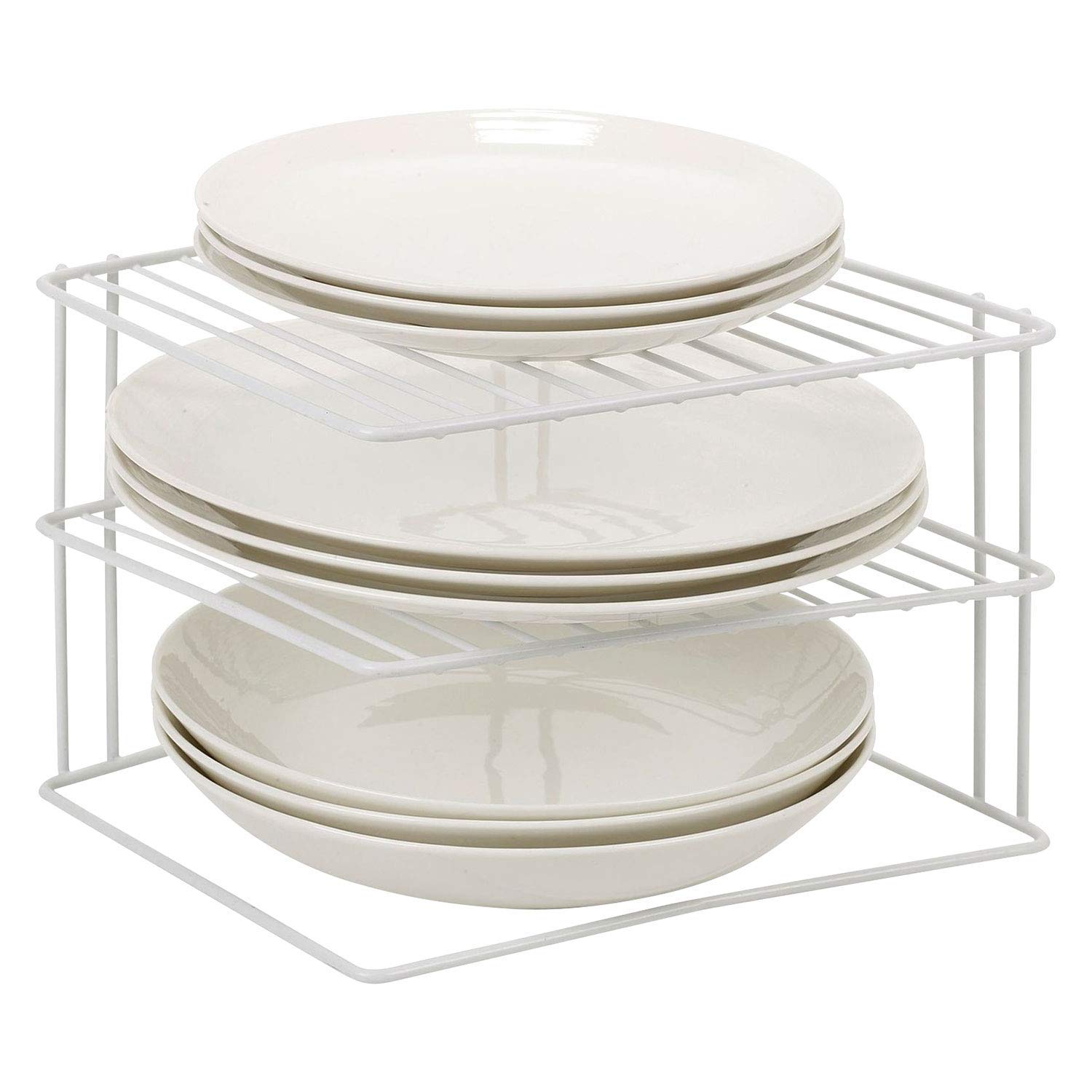 3 Tier Corner Kitchen Plate Rack, Tidy Cupboard Shelf Insert Organiser and Space Saver Unit - Premium Quality Great for organising Plates and Saving Cupboard Space (White) — image 1