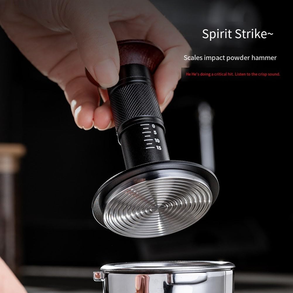 Prensador de espresso con mecanismo de resorte para una presión constante de 15 a 30 libras, base ondulada de 53 mm, para portafiltros de cocina de 51 mm, 53 mm, 58 mm