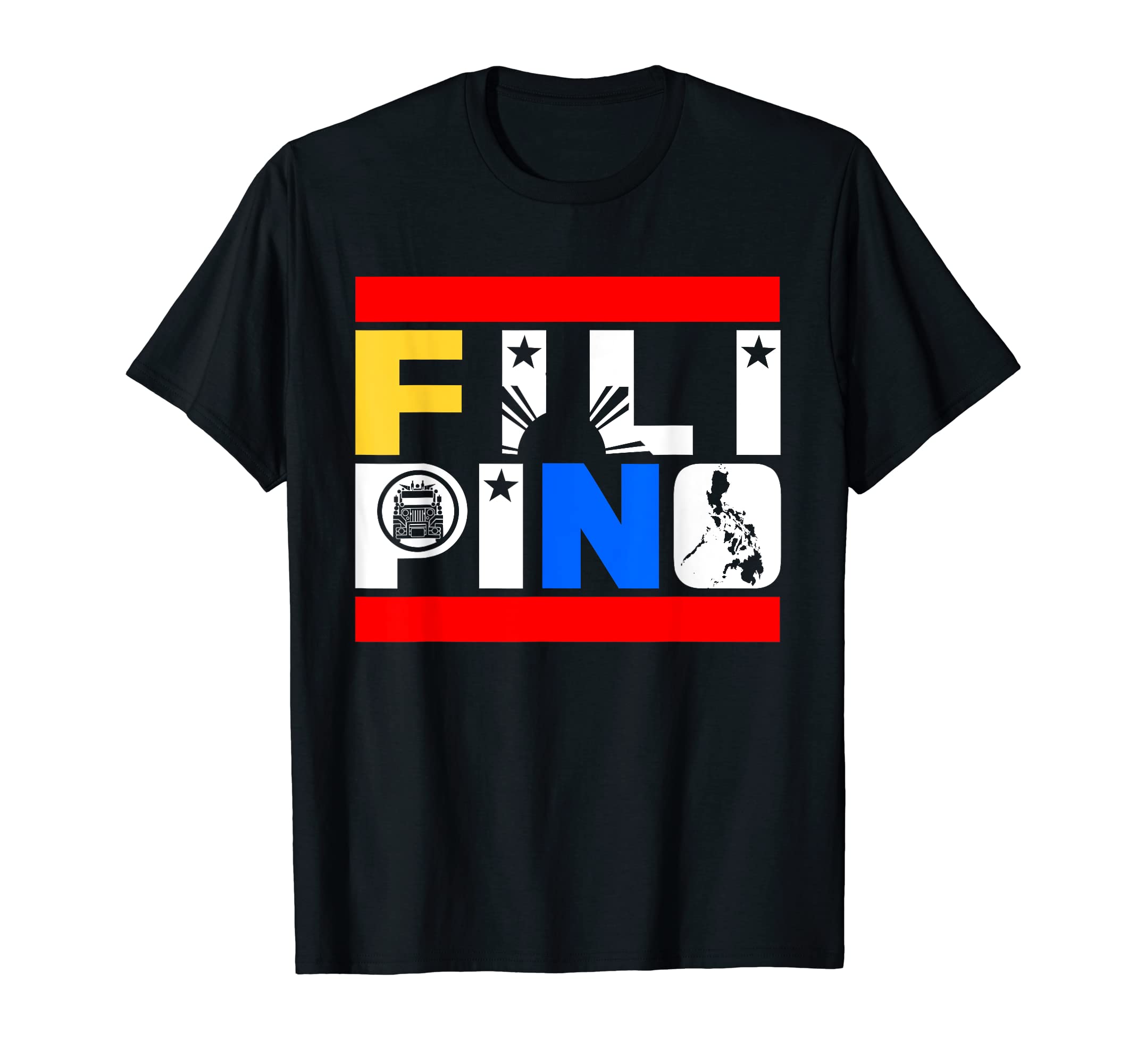 Filipino Flag Shirt Jeepney Philippine Map DesignFilipino Flag Shirt Jeepney Philippine Map Three Sun Stars T-Shirt