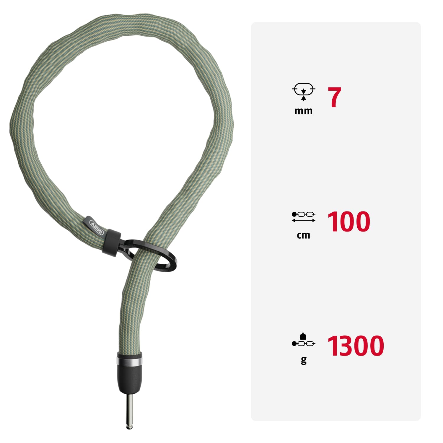 ABUS Chaîne d'insertion ADAPTOR CHAIN Superior 7KS, 100 cm, verte | Chaîne d'insertion pour antivol de cadre, 7 mm acier trempé, compatible antivols ABUS