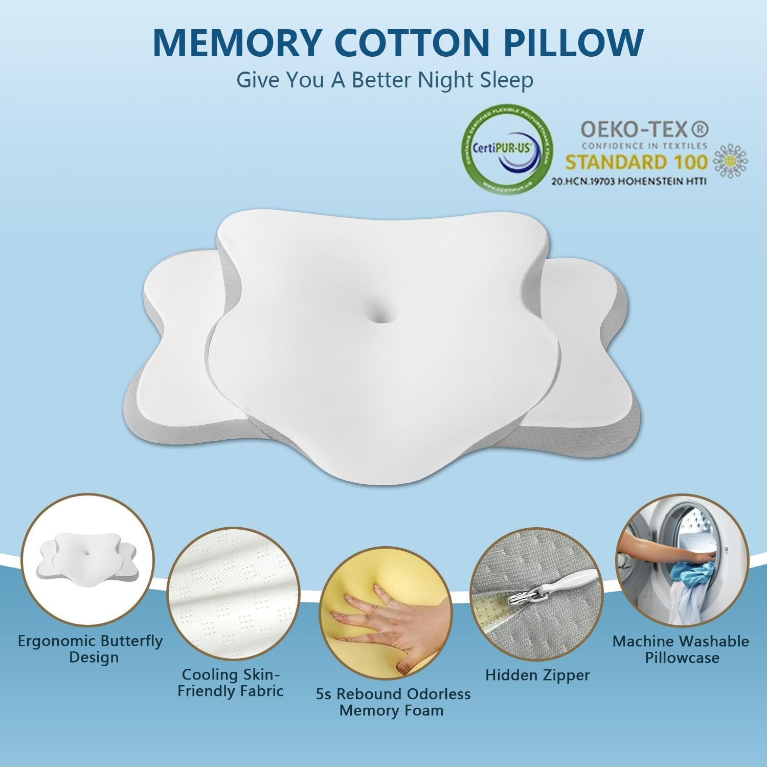 Pillow for Sleep Apnea, Neck Pain, and Snoring Relief | Cervical Neck Pillow for Side Sleepers | Orthopedic Memory Foam with Ergonomic Support (White)