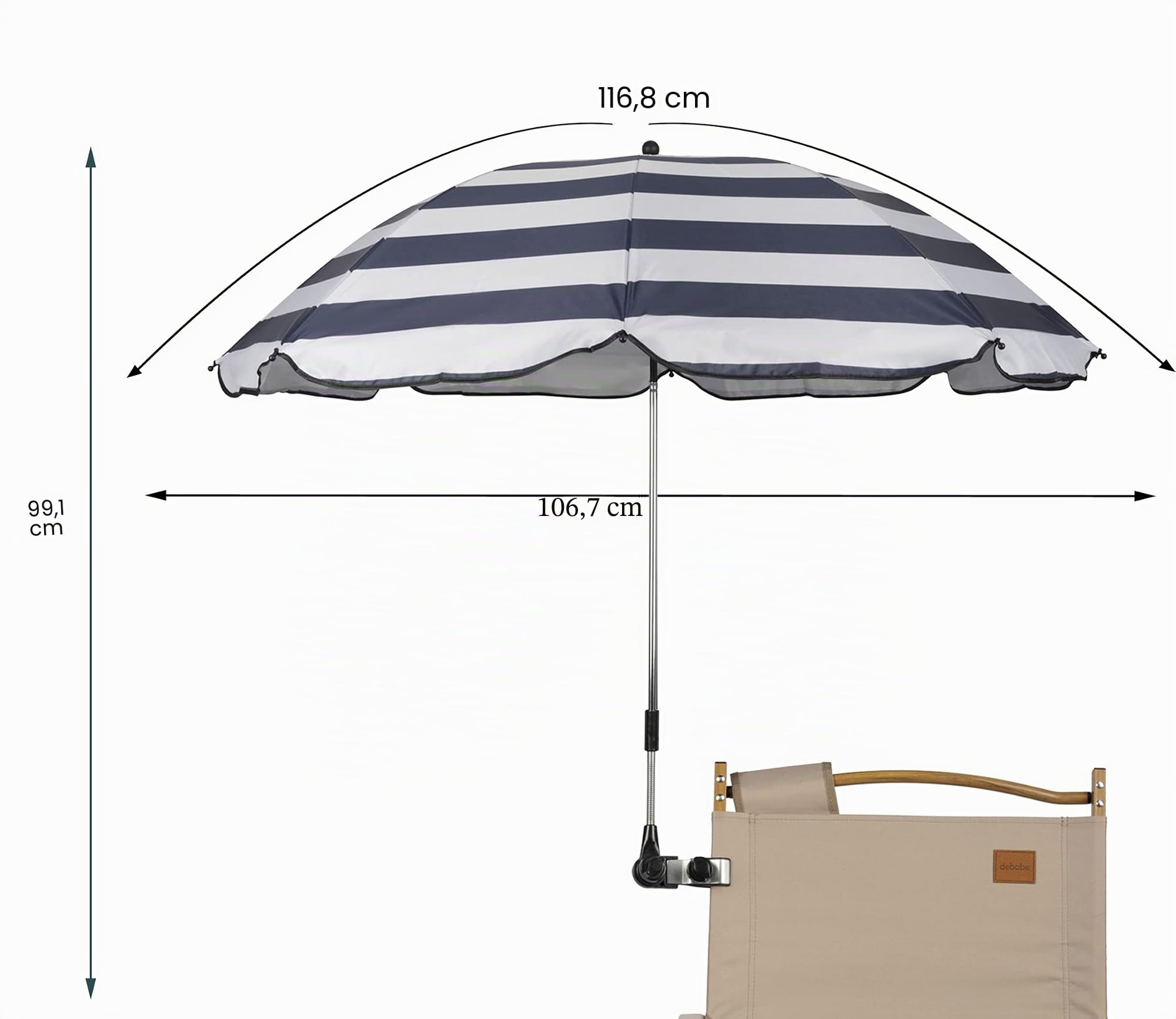 Sombrilla para silla con abrazadera, 46 pulgadas UPF 50+ con clip para patio, sillas de playa, cochecitos, sillas de ruedas, carritos de golf