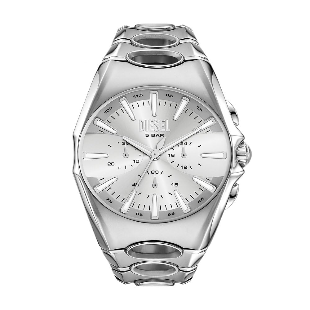 Diesel Hombre Reloj Plateado D-Curve y Collar D Logo, Set