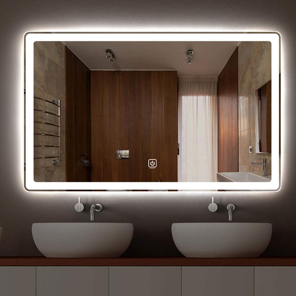 TYUHDUYUR Bathroom Vanity Mirror Wall-Mounted LED Rectangular Anti-Fog Mirror Light with Touch Switch