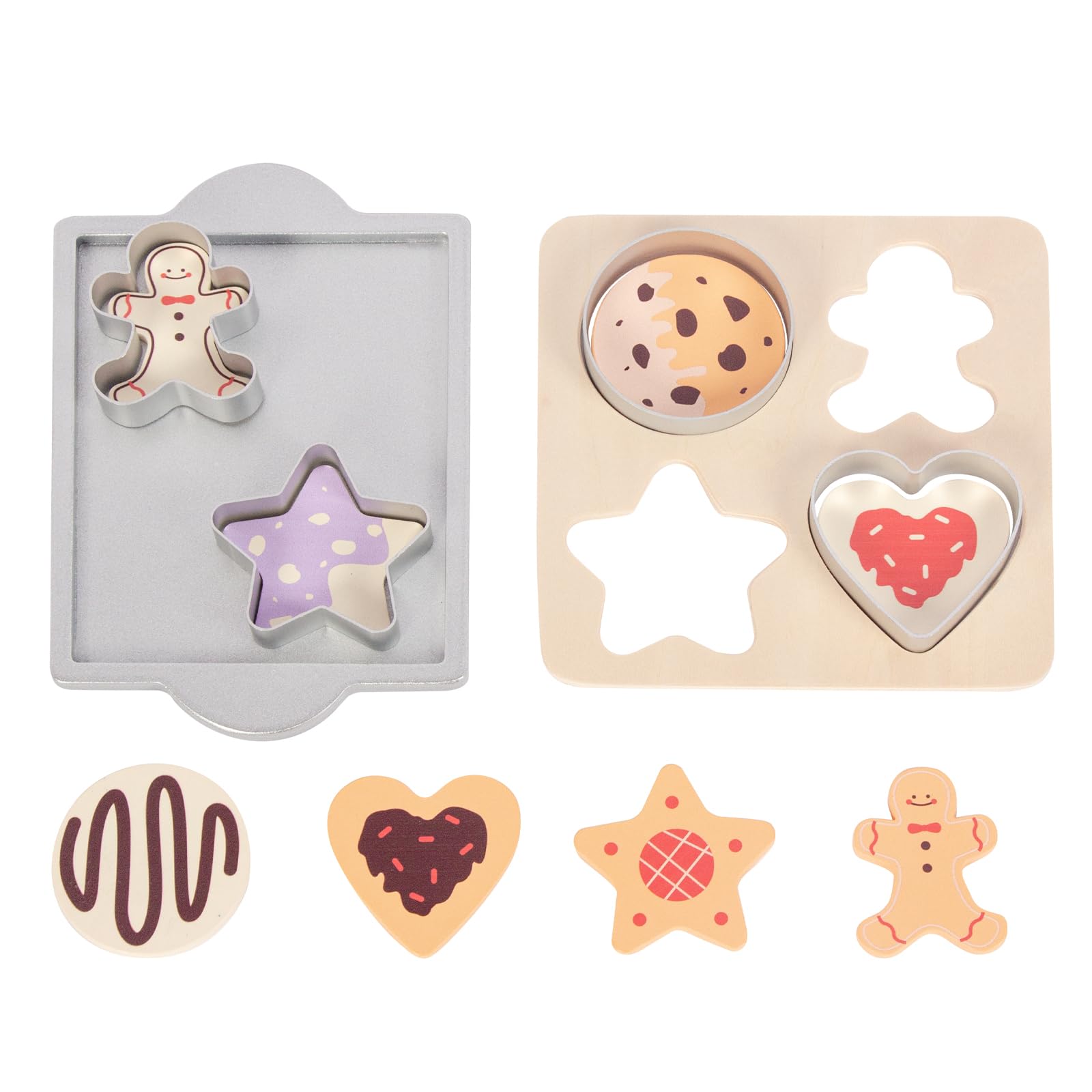 WoodenFun Kinder Holz Küche Spielzeug Grill Kekse Set Ingwerkuchen Mensch Weihnachten Küche Zubehör Rollenspiel Geschenk ab 3 Jahren (Kekse)