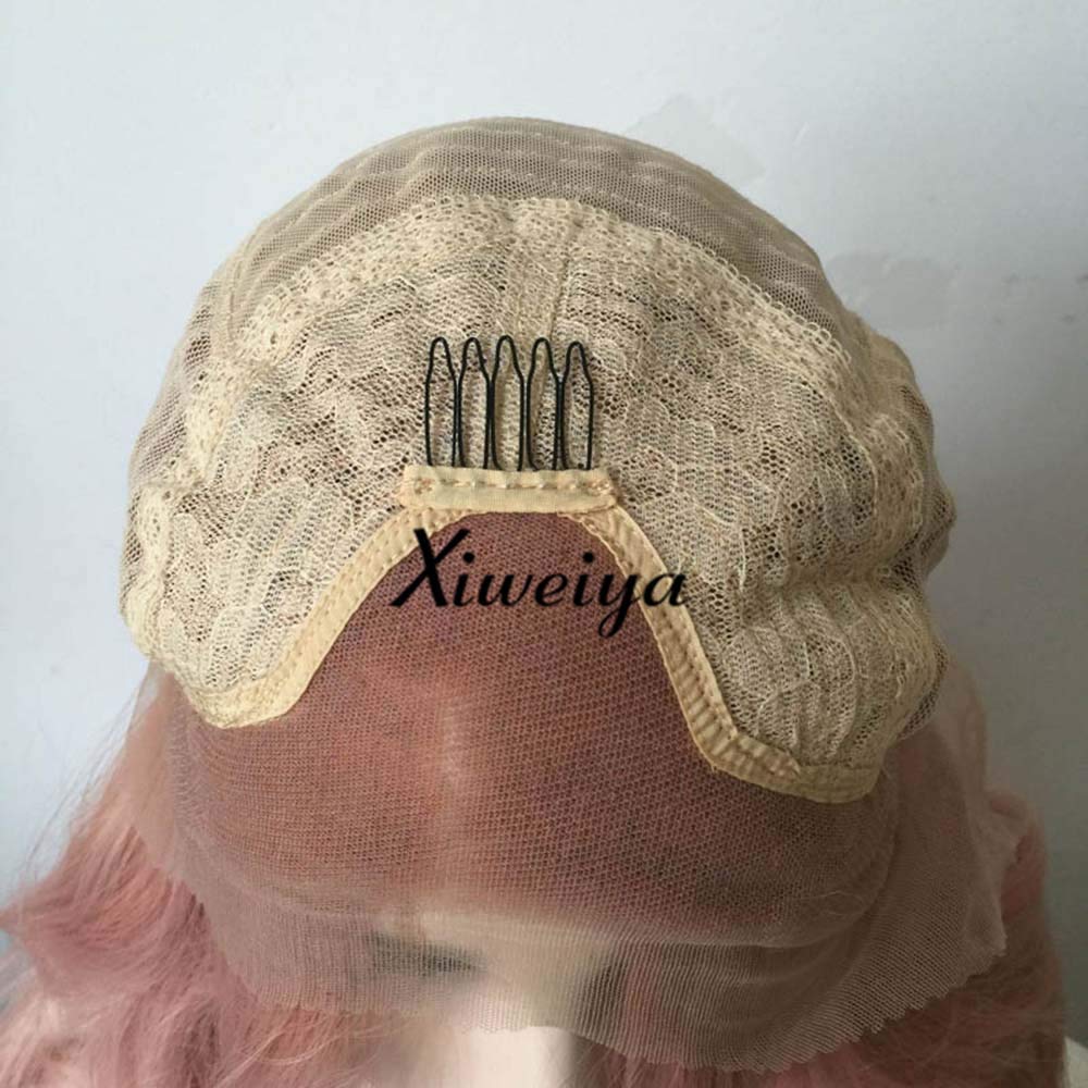 xiweiya 13x4 Pink Long Wavy Lace Front Wigs Rose Gold Mixed Color Glueless Half Hand Tied Synthetic Lace Wig Heat Resistant Hair Replacement Wigs for Women 22 Inches