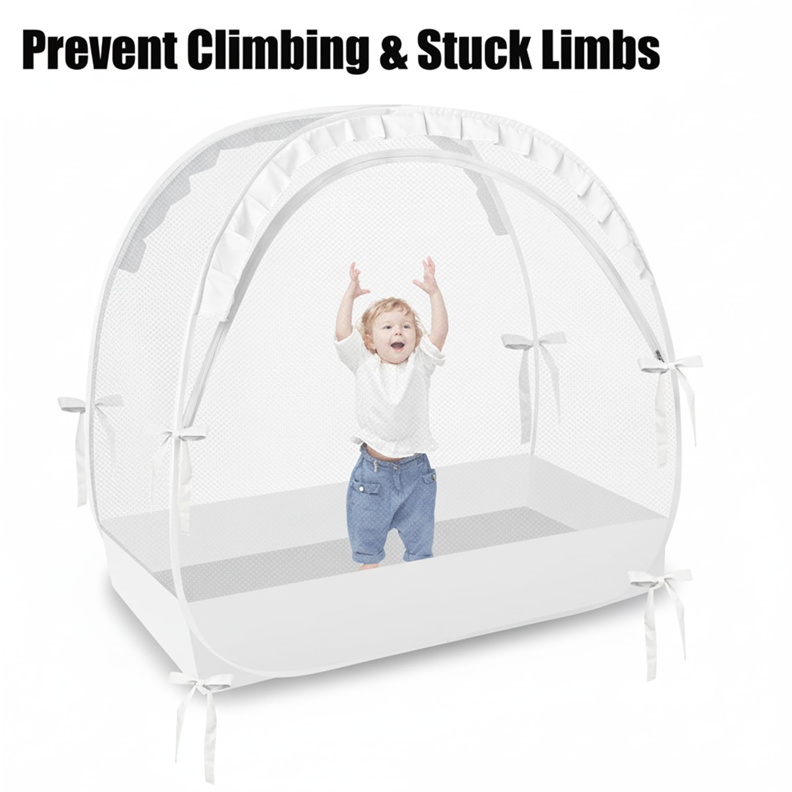 PandaEar Tenda pop-up per culla per evitare che il bambino si arrampichi, baldacchino traspirante per culla con cerniera, facile installazione (bianco)