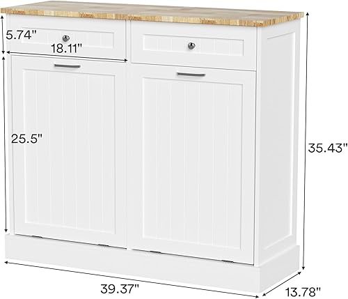 Miniatura 2 de Rovibek Gabinete de basura con doble inclinación hacia fuera con cajón de almacenamiento, bote de basura oculto multifuncional para cocina, baño,