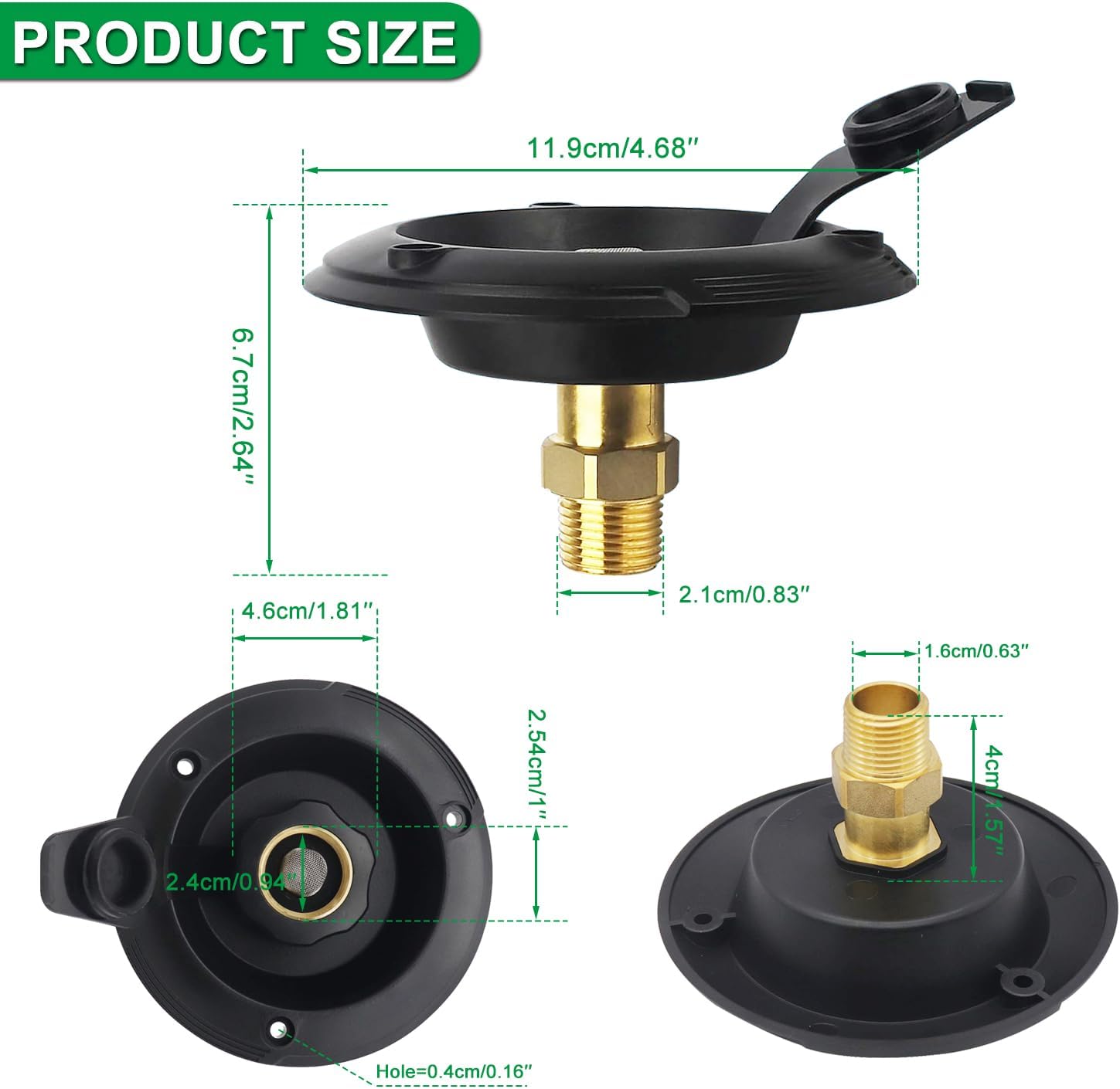RV City Water Inlet Connection with Brass Threaded Check Valve and Dustproof Cover Leak-Proof Inlet Hose Adapter for Fresh Water Fill Compatible with Camper Trailer Motorhome Marine (Black L)