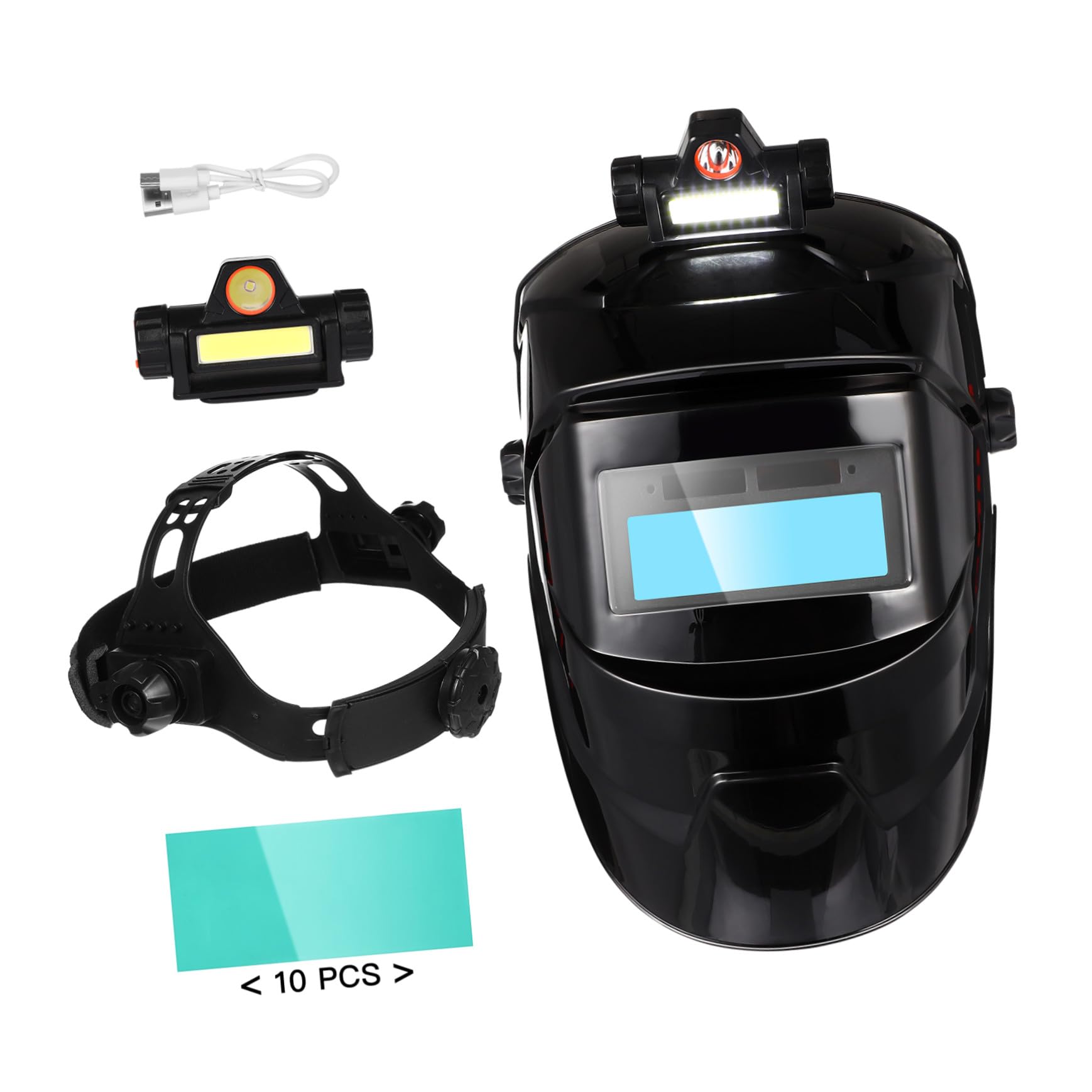 INOOMP Maschera per Saldatura Autoscurante Nera in Pp Schermo Grande e Regolabile, Protezione Occhi e Testa Traspirante per Uso Indoor e Outdoor
