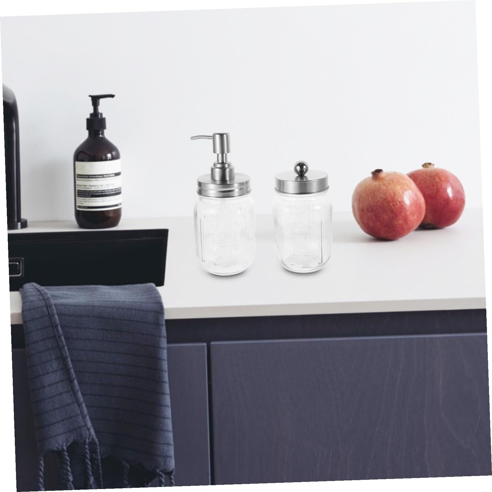 Cabilock Accesorios para Baño Completo con Dispensador de Jabón Líquido de Soporte para Cepillos de Dientes y Contenedor para Hisopos Set de Estilo Rústico para Encimeras de Baño
