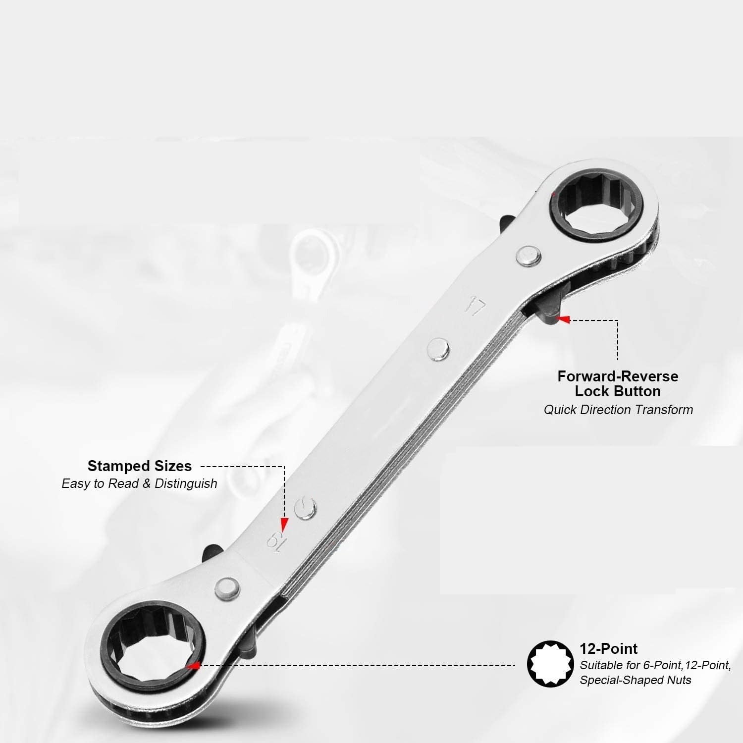 Telescopic Ratchet Zestaw kluczy odsadzonych, metrycznych, 6 szt. Kluczy oczkowych z grzechotką 6–19 mm pojemnikiem do przechowywania mały klucz dynamometryczny