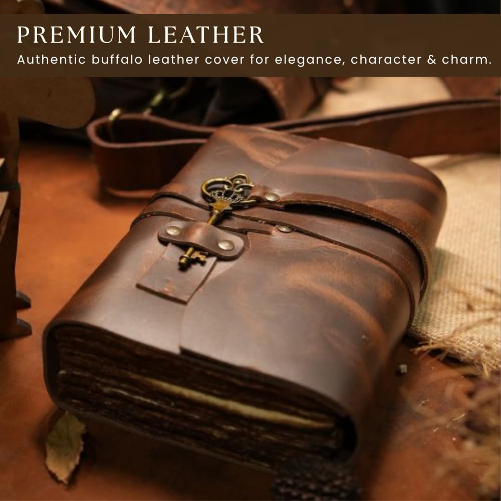 Diario de cuero vintage con llave, 5 x 7 pulgadas, 100 páginas para escribir, cuaderno encuadernado en cuero hecho a mano para escribir, dibujar y viajar, ideal para hombres y mujeres